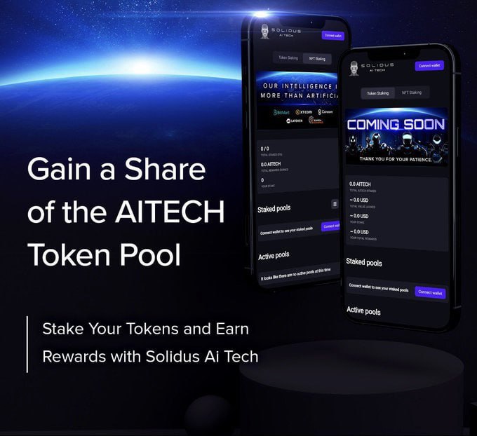 AITECH_io's tweet photo. COMING SOON 🚀

Solidus Ai Tech token holders will have the option to select from a variety of staking pools, each offering distinct locking periods and reward rates, following the listing of the token. 🙏 

Want to invest early? Visit: https://t.co/qLheKZMycY https://t.co/EH8Gg1tW6F