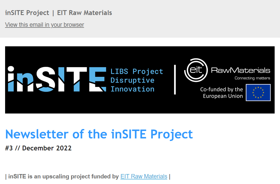 inSITEProj (@insiteproj) on Twitter photo Do you want to know more about the progress of <a href="/INSiteProj/">inSITEProj</a>'s third and last year?
Read our last Newsletter to know everything about the latest developments!
<a href="/INESCTEC/">INESC TEC</a>
<a href="/EITRawMaterials/">EIT RawMaterials 🇪🇺</a>
+info: mailchi.mp/f2b17f735f19/i… Do you want to know more about the progress of <a href="/INSiteProj/">inSITEProj</a>'s third and last year?
Read our last Newsletter to know everything about the latest developments!
<a href="/INESCTEC/">INESC TEC</a>
<a href="/EITRawMaterials/">EIT RawMaterials 🇪🇺</a>
+info: mailchi.mp/f2b17f735f19/i…