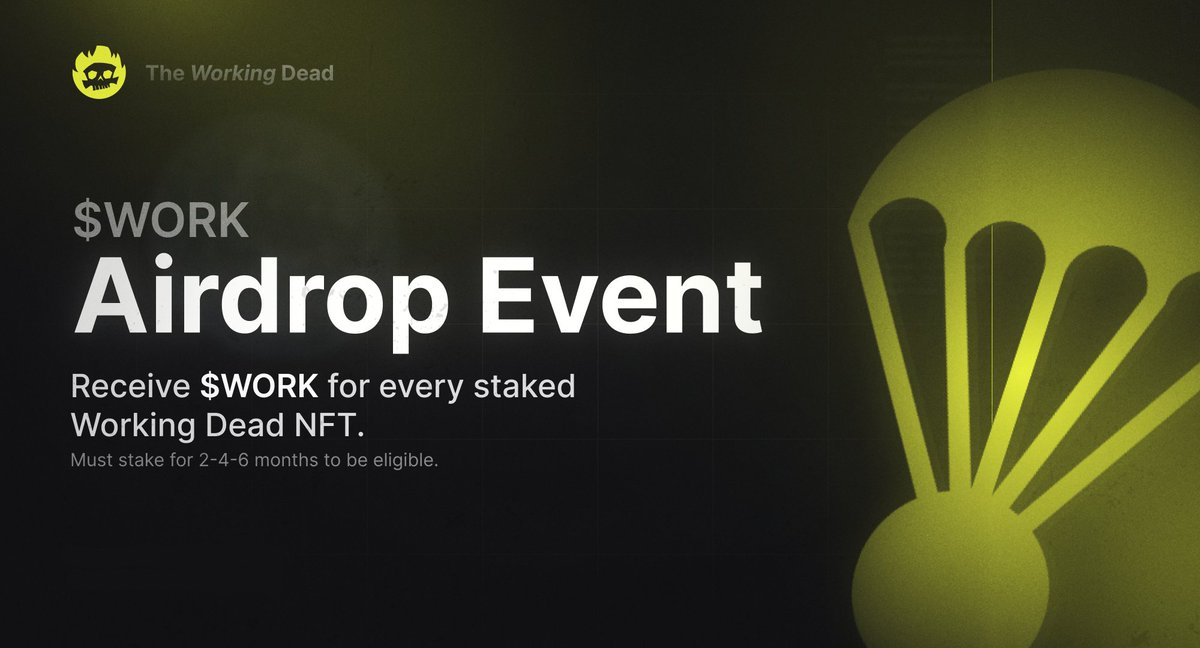 Now the entire Working Dead supply is in circulation it's time to kick off the $WORK Airdrop event! 🪂

We are hosting a space at 5:30pm UTC. Join us to find out more!

x.com/i/spaces/1BdxY… 

[like and retweet for a chance to win a TWD NFT]