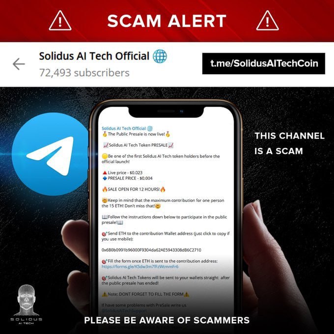 AITECH_io's tweet photo. ⚠️  FAKE PAGE ALERT ⚠️

❌ Telegram Scam Address: https://t.co/JJUKTNLzbD

🚫 PLEASE BE AWARE OF SCAMMERS 🚫

Official Channels
✅ https://t.co/EE3j1ODWFQ
✅ https://t.co/4ujmpdDWtJ
✅ https://t.co/lBpegElr5T
✅ https://t.co/wvYoIpfQz6
✅ https://t.co/mPMwmObvd1 https://t.co/wJpkCRYPAP