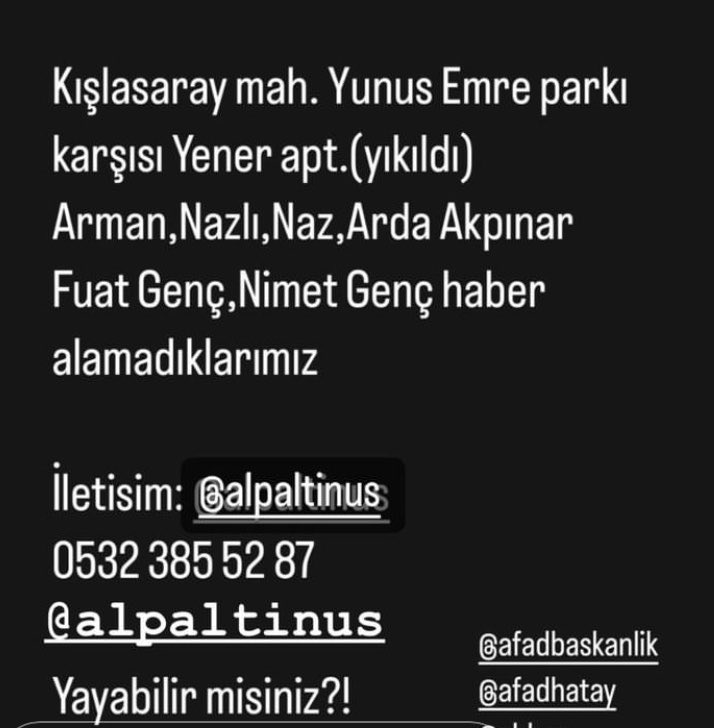 haticceker's tweet photo. Hatay Antakya haber alınamıyor. Yardım#deprem#afad https://t.co/3vGQiM3OUQ