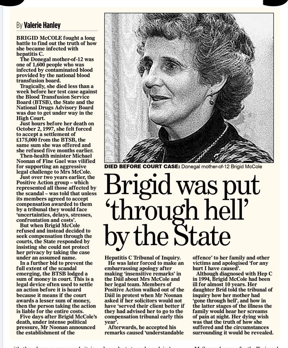 caulmick's tweet photo. You should make yourself familiar with the Brigid McCole battle to find out the truth of how she became infected with Hepatitis C.

And how then Health Minister, Michael Noonan of Fine Gael supported an aggressive legal challenge against her.

(Valerie Hanley)
#HowIrelandWorks https://t.co/XNoFyYwyAJ