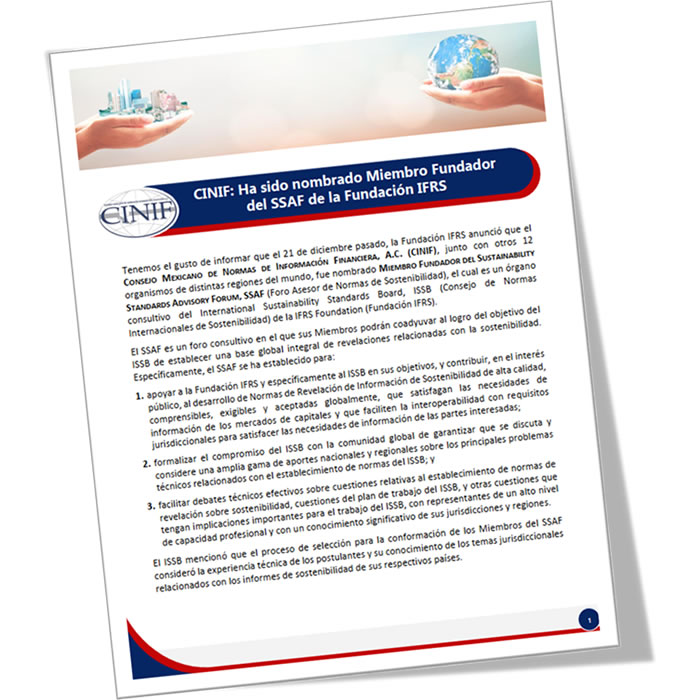 ContactoCINIF's tweet photo. #CINIF_Informa: la Fundación IFRS nombró al #CINIF, junto con otros 12 organismos de distintas regiones del mundo, MIEMBRO FUNDADOR DEL SUSTAINABILITY STANDARDS ADVISORY FORUM (#SSAF), órgano consultivo del #ISSB.
Lee en: https://t.co/xfsH3rQJ9U https://t.co/a2CTLdLF79