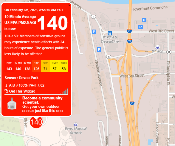 Good morning from Cincinnati where <a href="/ODOT_Cincinnati/">ODOT Cincinnati</a> and <a href="/KYTCDistrict6/">KYTC District 6</a> is looking to spend $3.8B doubling the I-75 corridor to 16 lanes. Meanwhile at peak rush hour, traffic is free flow and the AQI is an unhealthy 140. Cincinnati needs better options. If you agree, Retweet.
