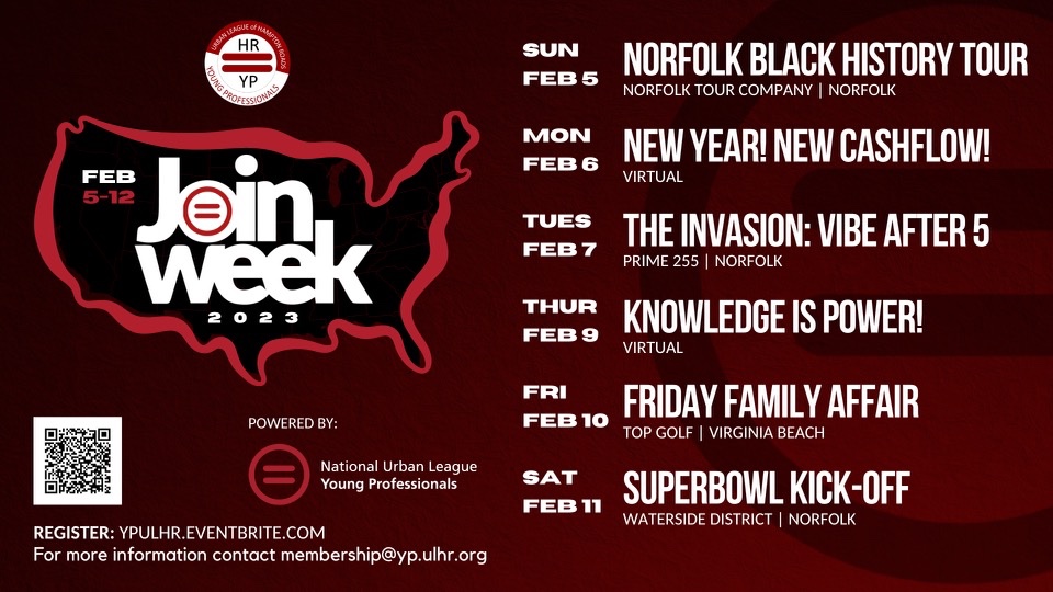 UrbanLeagueHR's tweet image. Join us for Join Week and learn how our Young Professionals are making an impact in the Hampton Roads community. Events are FREE! Register here: ypulhr.eventbrite.com #OneMissionOneMovement