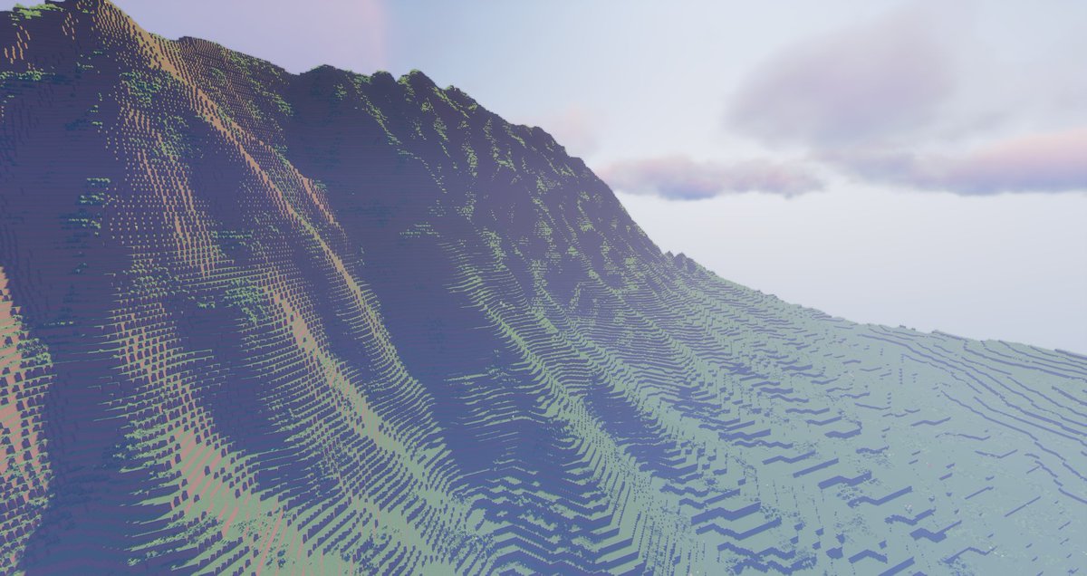 Here's a look at a terrain size test export of Gallimimus Valley! It's different from when we last showed it, which we'll explain more down the line. These mountains are huge, and yet they're only slightly above half the size of the map's tallest peak!

#JurassicPark #Minecraft