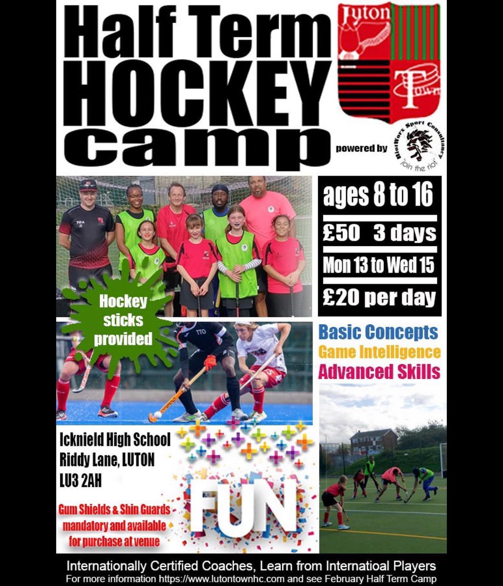 lutontownhc's tweet photo. Half term is fast approaching! If you’ve not booked your child’s space for our half term hockey camp do it now!!
All equipment will be provided.
#HalfTermHockey #HalfTerm #LTHC #LutonTownHockeyClub #LutonHockey #JuniorHockey #Luton #Lutonhalfterm https://t.co/MHvKlVmwZb