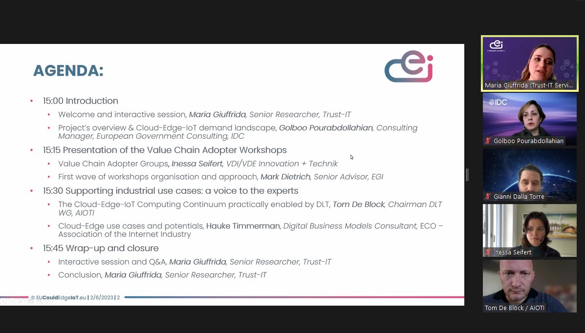 EUCloudEdgeIoT (@eu_cloudedgeiot) on Twitter photo And it's started! Don't miss today's interesting agenda of presentations from experts and interactive sessions, moderated by <a href="/mariagiuf/">Maria Giuffrida</a> <a href="/TrustITServices/">Trust-IT Services</a>! Let's see how #CloudComputing , #EdgeComputing & #IoT can transform EU businesses! Register here: bit.ly/3jAalpi And it's started! Don't miss today's interesting agenda of presentations from experts and interactive sessions, moderated by <a href="/mariagiuf/">Maria Giuffrida</a> <a href="/TrustITServices/">Trust-IT Services</a>! Let's see how #CloudComputing , #EdgeComputing & #IoT can transform EU businesses! Register here: bit.ly/3jAalpi