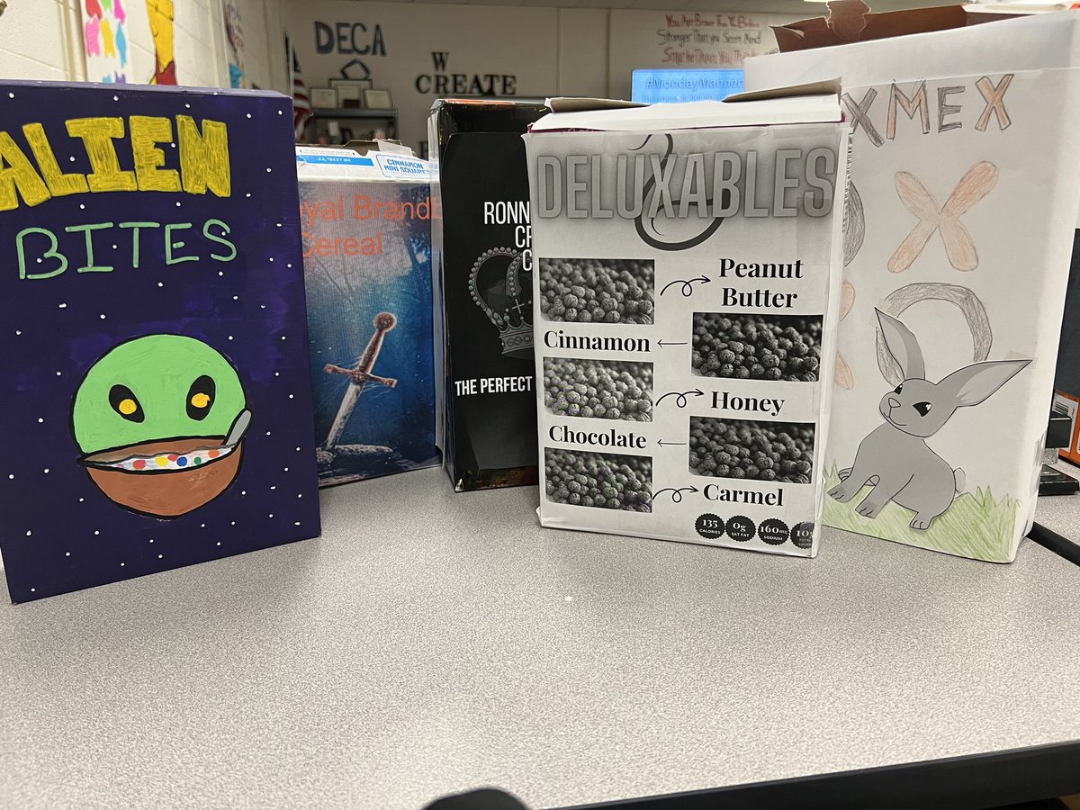 neff_allyson's tweet photo. CTE Month Project Spotlight!! Here is another tremendously done project by my Business Class. Check out their Cereal Box Project where they used their knowledge in Marketing to create their very own product! @RHLSD_Colts @MHSColts #CTEmonth https://t.co/cy8AZzcz6J