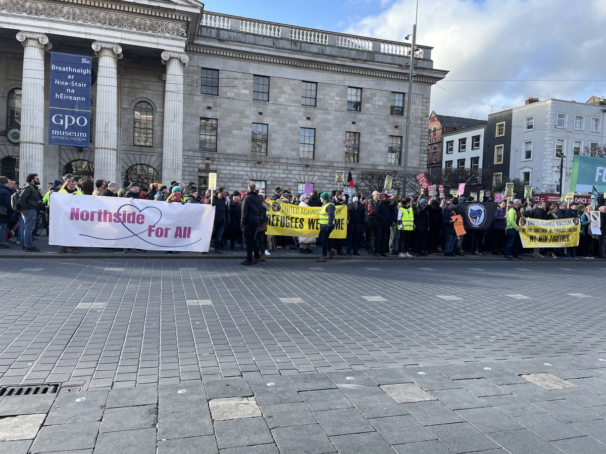 IrishRefugeeCo's tweet photo. We are at the United Against Racism rally at the GPO Dublin organised by @LeCheileDND &amp; @UnitedARacism. 

Massive turnout and loving the powerful solidarity speeches and spirit. A true reflection of the diverse Irish society.

#standingwithrefugees https://t.co/Hmy4XyNtzp