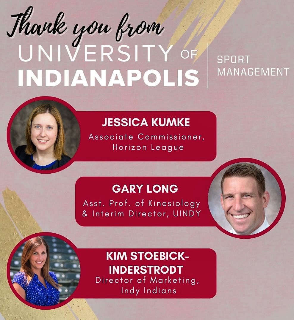 UIndySportMgt's tweet photo. Week 3 speakers ๐ Thank you for speaking to our #uindysptmgt students this past week!
#sports #sportsmanagement #uindy #uindysptmgt #uindykins #uindybssm https://t.co/lbuIeyax6W