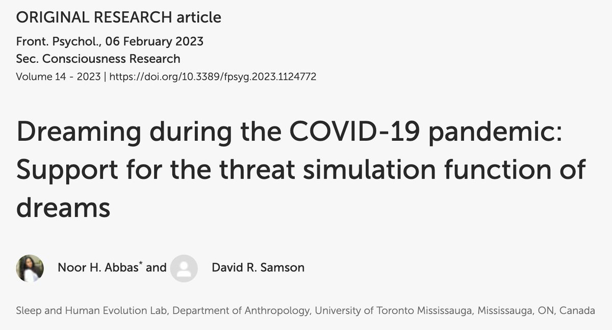 My MSc thesis found its new home! Happy to share our new #dreams paper now out in @FrontPsychol ! @Primalprimate @UofT @UofT_Anthro @_TheSHEL_ doi.org/10.3389/fpsyg.…