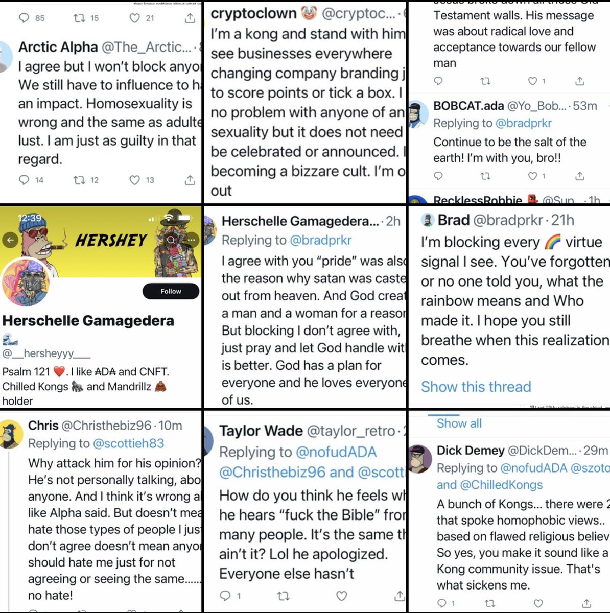 meta_clay's tweet photo. @Crypto_Grinch @cardanohasnfts Dude, you’ve defended homophobic members of the @ChilledKongs community for months. And now you expect me to forgive people who would post this stuff again in a heart beat? #nfts #homophobia #Cardano https://t.co/QN2TsERSwI