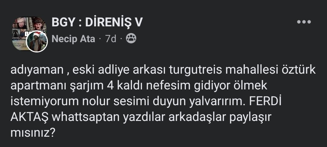 Şarjı bitmek üzereymiş:

Adıyaman eski adliye arkası öztürk apartmanı

#deprem 🚨🚨