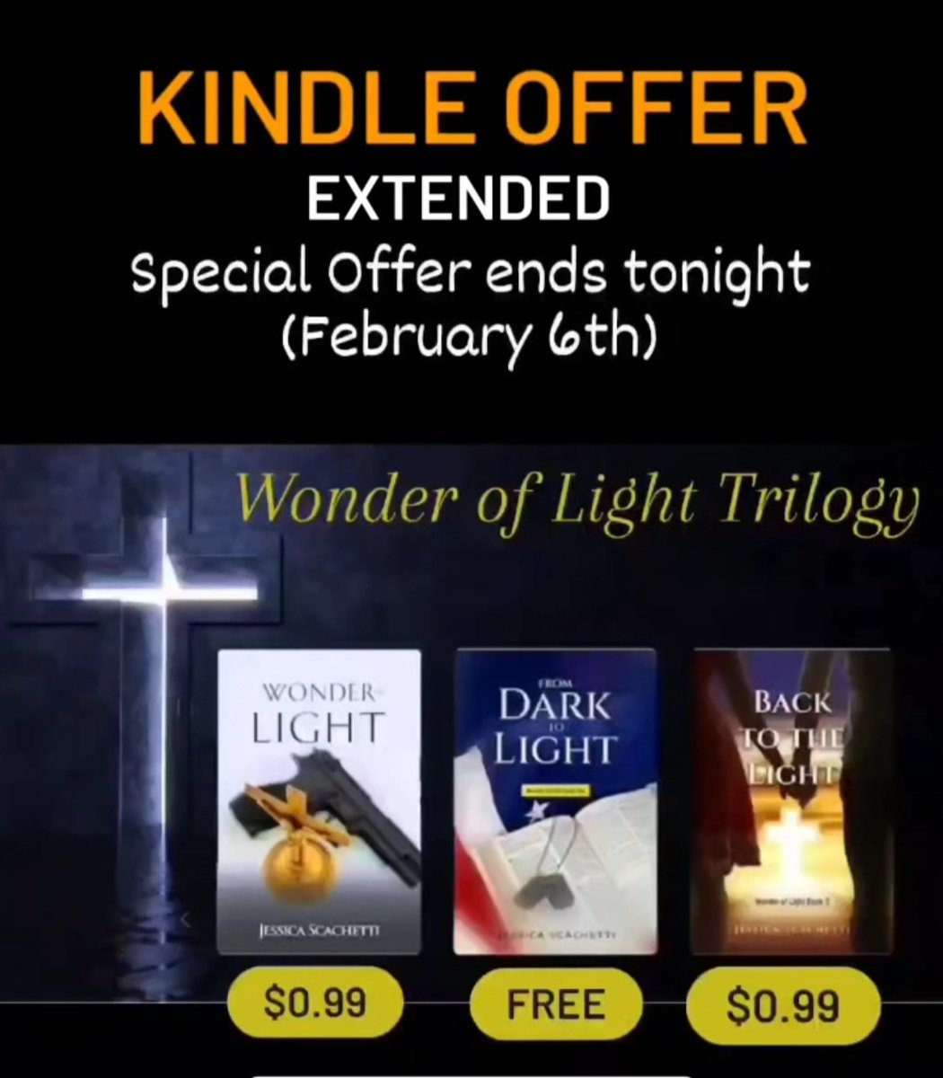 ⚠️Kindle Book Series Offer Extended⚠️
Wonder of Light Trilogy

Through 11:59 p.m. tonight, you can get book 1 instantly for just $0.99, book 2 instantly for #free and book 3 can be pre-ordered for $0.99, with delivery this Valentine's Day. 

Get it here: 
amazon.com/dp/B09VNFWRNN