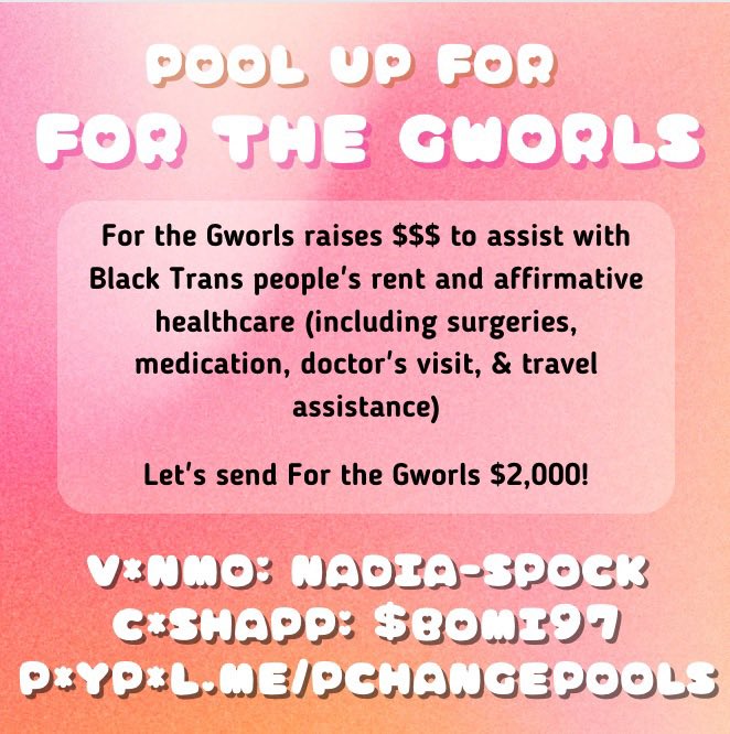 ✨💓happy pool day beautiful friends of the pool❕💓✨ today we’re pooling up for @4THEGWORLS and the Black trans people they distribute 💲💲 to❕❕send us 💲5️⃣ so these folks can get medical care and pay their rent!❕❕❕😤 😤 let’s pooooool up❕❕❕❕