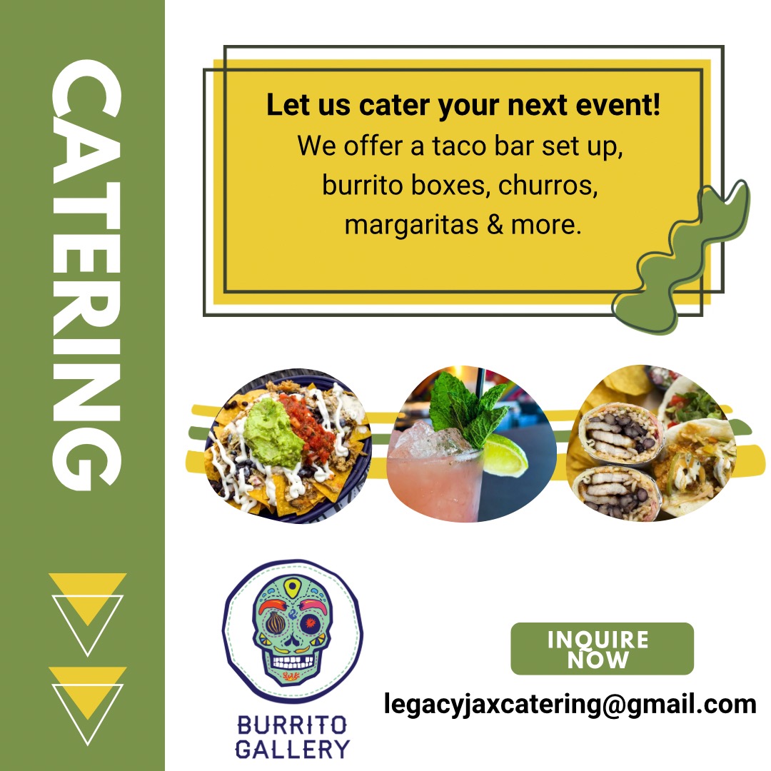Looking to cater some great food for Superbowl weekend or Valentine's day?🌮

 We cater!! Contact us for more info on how to cater Burrito Gallery for your party needs 🌯