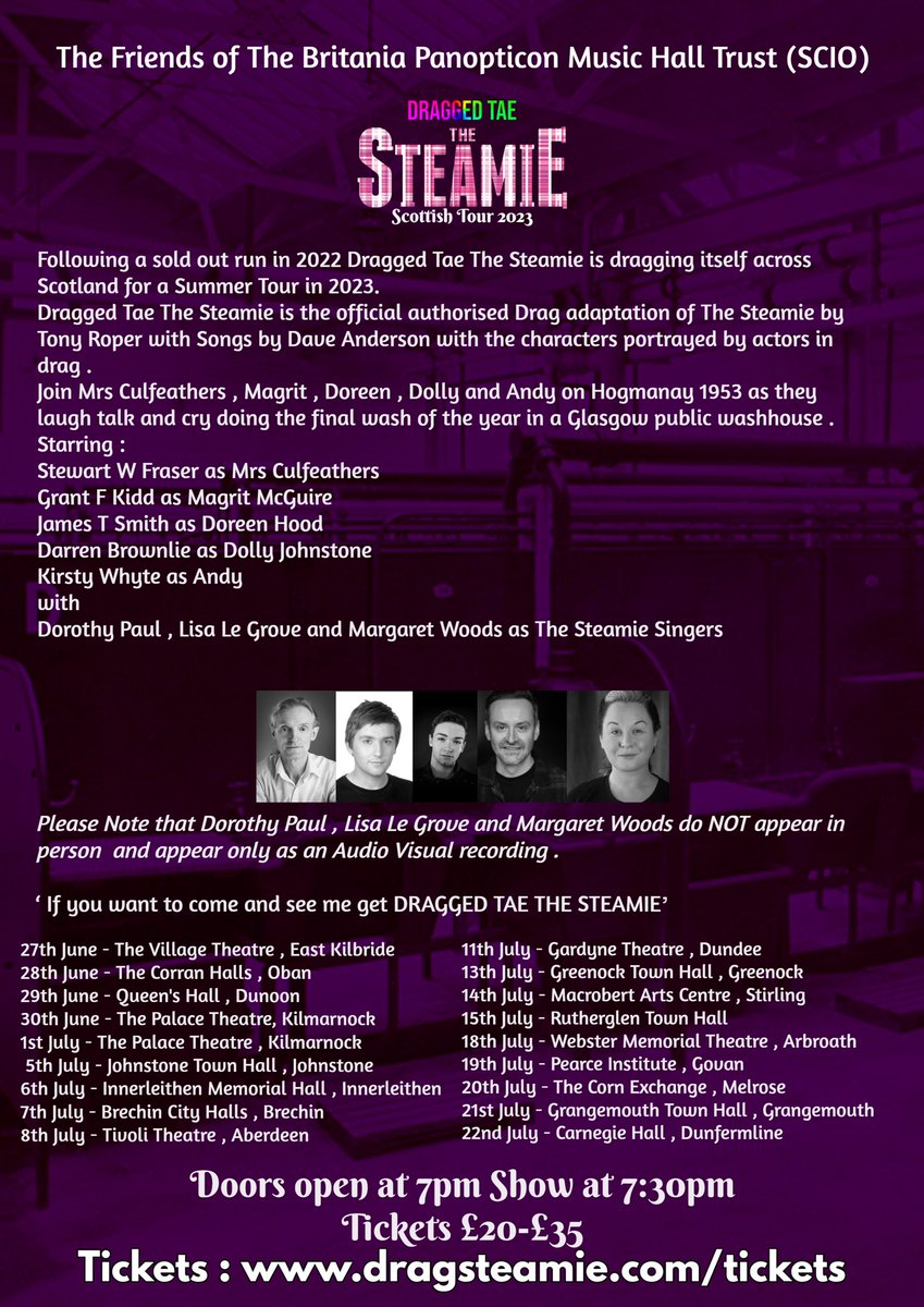 IF YOU WANNA COME AND SEE ME GET DRAGGED TAE THE STEAMIE : Dragsteamie.com/tickets 

<a href="/BBCPolliemac/">Pauline McLean</a> <a href="/WhatsOnStage/">WhatsOnStage</a> @Whatsonscotland @EALeisure <a href="/onfife/">ON at Fife Theatres</a> @LiveArgyll <a href="/GardyneTheatre/">Gardyne Theatre</a> <a href="/TivoliAberdeen/">The Tivoli Theatre</a> <a href="/angusalive/">ANGUSalive</a> <a href="/Glasgow_Times/">Glasgow Times</a> @Darrenbrownlie <a href="/auntie_effie/">Auntie Effie</a> <a href="/TheNomiDivine/">Nomi Divine</a> <a href="/RoxyStardust/">Roxy Stardust: The GlasVegas Showgirl (she/her)</a>
