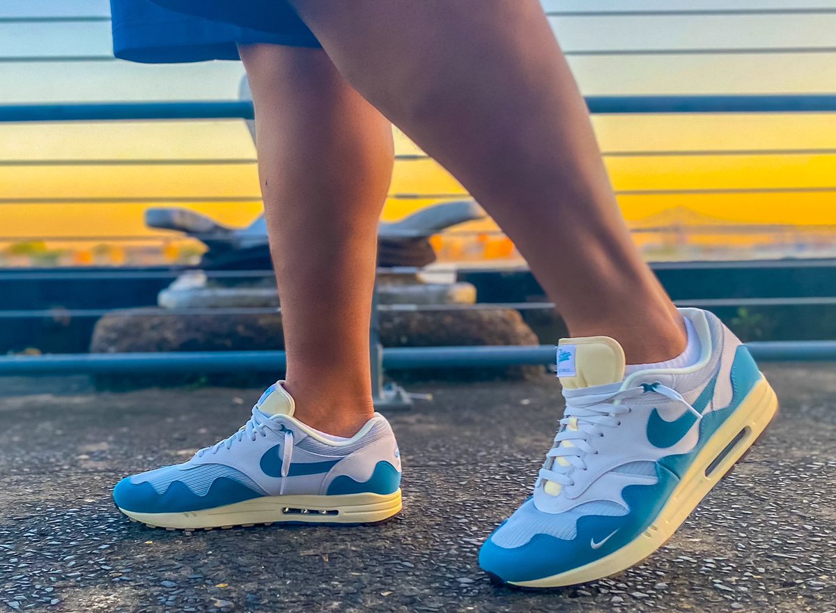 Day 6 of @JerLisa_Nicole's #BHMKOTD coming through today with my go-to's, the Nike Air Max 1 Patta Waves - 'Noise Aqua'. All day comfort and a pair that goes with anything! #nike #patta #snkrsliveheatingup #pattaaquanoise #nikeairmax1 #airmax1 #goldentimeofday #neworleanssunset