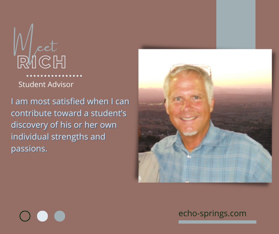 EchoSprings_ID's tweet image. Say hello to Rich, an Echo Springs Student Advisor.

&quot;I am most satisfied when I can contribute toward a student’s discovery of his or her own individual strengths and passions.&quot; -Rich

#echosprings #findyourpath #bestlife #liveyourbestlife #thehelpyouseek #thehelpyouneed