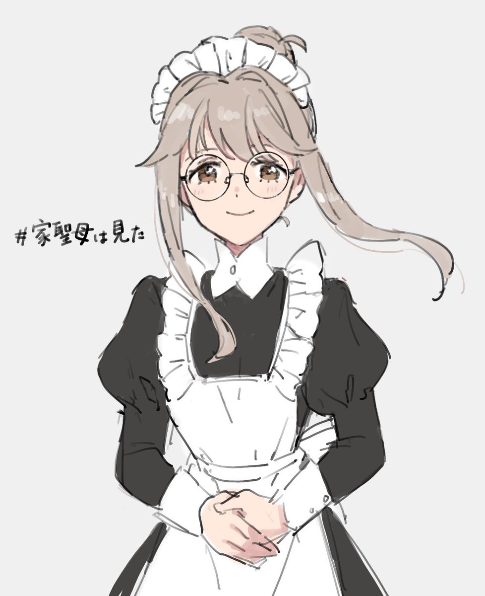 1girl solo maid maid headdress glasses apron black dress  illustration images