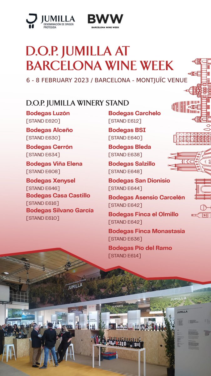 📢It’s BARCELONA WINE WEEK! <a href="/bcnwineweek/">Barcelona Wine Week</a> #TheSpanishWineEvent Jumilla and 16 of our member wineries will be participating 🍷