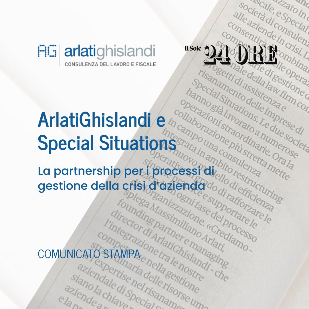 #COMUNICATOSTAMPA
#ArlatiGhislandi e #SpecialSituations. La partnership per i processi di gestione della crisi d’azienda.
Leggi il comunicato stampa ufficiale: arlatighislandi.it/it/notizie/com…