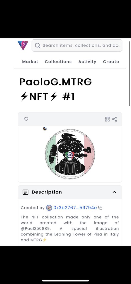 Cryptotaro2022's tweet photo. We created a test NFT using the Voltswap NFT marketplace beta.  A one-of-a-kind special NFT created in the image of @Paul250889⚡️ The design combines the Leaning Tower of Pisa in Italy🇮🇹 with MTRG

My work is produced using the system and network of @NFTBBuilders @Meter_IO https://t.co/2x8D8TiMzh