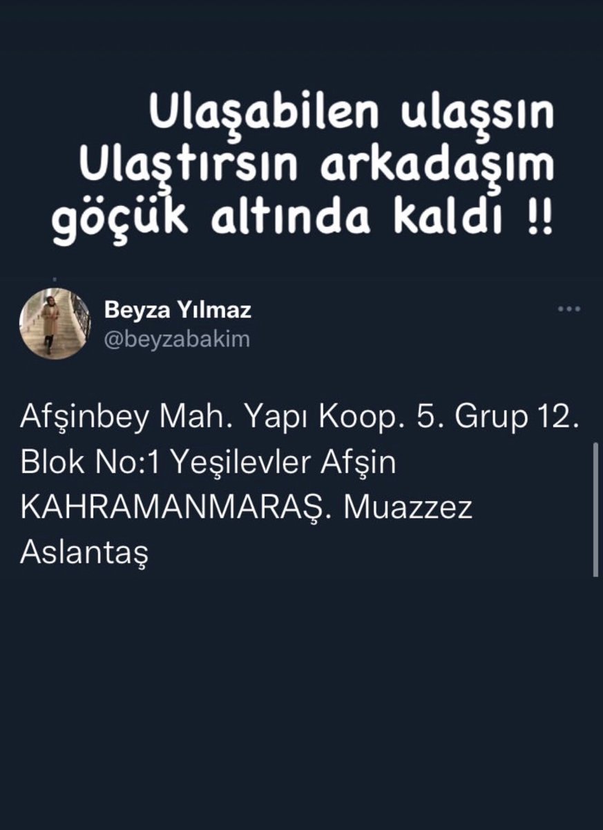 vildankysr's tweet photo. Yardım edin lütfen @AFADBaskanlik 
@DepremDairesi @haluklevent https://t.co/d0QgmqidSI