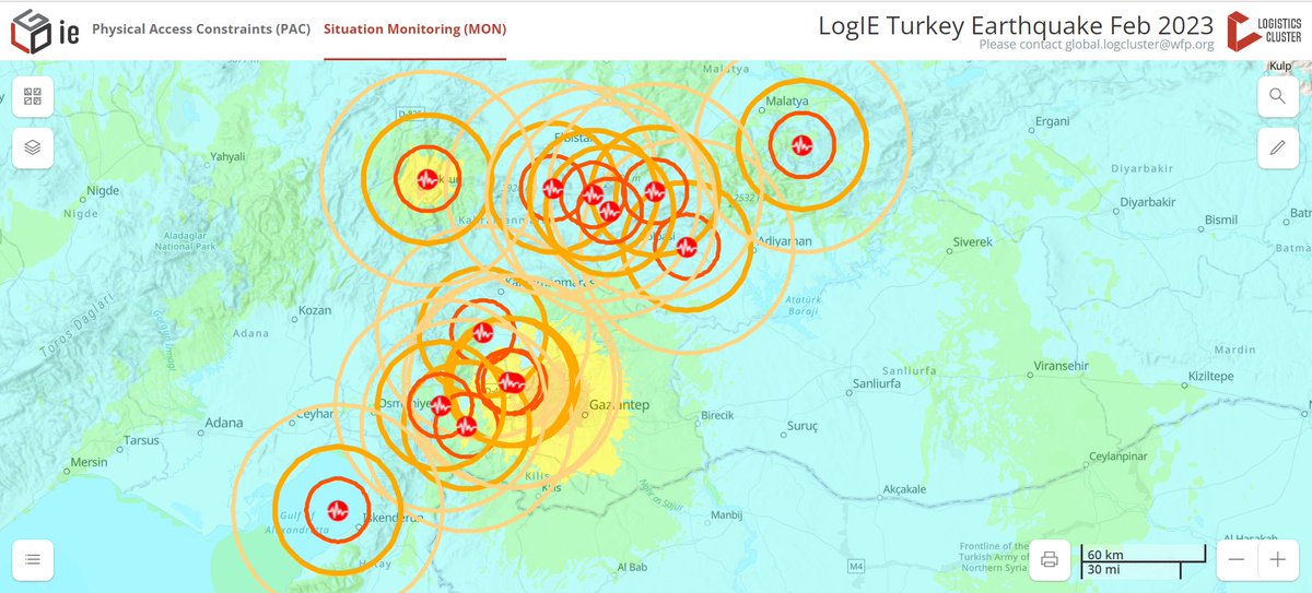 logcluster's tweet photo. After a 7.8 magnitude #earthquake shook  #Turkiye  &amp; #Syria causing massive damage, the @logcluster in-country is collecting live updates on #logisitcs access constraints. 
To contribute to the LogIE interactive map &amp; for more information click here: https://t.co/IhgSvHWFsM https://t.co/2oyQWMN0AL