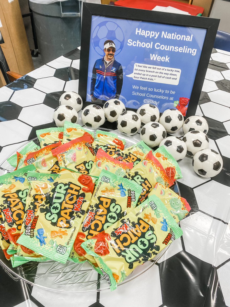 samantha_kobs's tweet photo. School Counselors play a critical role is helping tie a student’s strengths and weaknesses into positive academic and social emotional success and dreaming big for their future. We went with a Ted Lasso theme this year 😉👏🏻⚽️ #NSCW23 https://t.co/CyL0G5KNLh