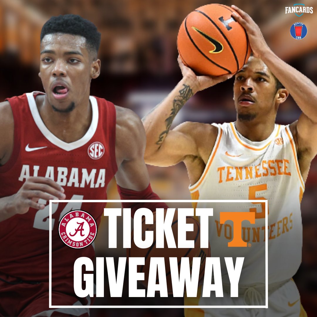 We are GIVING AWAY 2 tickets to the <a href="/AlabamaMBB/">Alabama Men’s Basketball</a> vs <a href="/Vol_Hoops/">Tennessee Basketball</a> Hoops Game February 15!

How to enter 👇

LIKE and RETWEET

FOLLOW <a href="/ufancards/">Fancards</a>

Extra entry, TAG who you'd bring!

Winner announced Feb. 10!