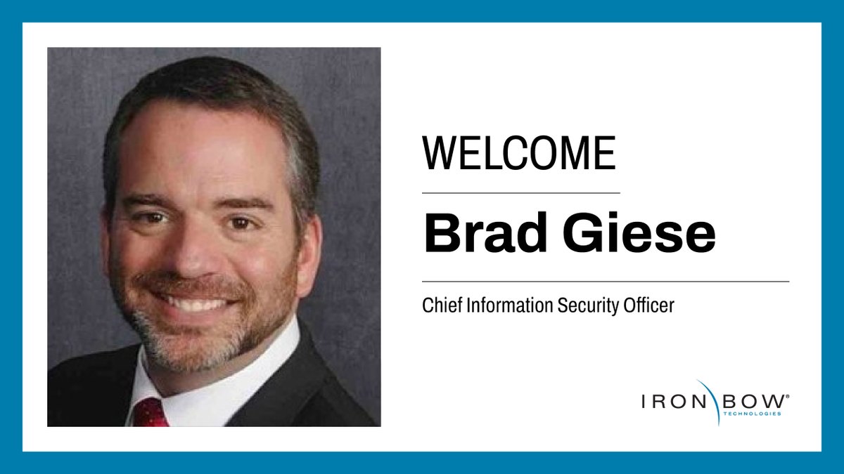 Iron_Bow's tweet photo. We're excited to announce that Brad Giese has joined the Iron Bow Family as our new CISO! His immense knowledge and experience in security strategy and IT infrastructure will be a great addition to our team.
Welcome, Brad!
#GoWithTheBow #OnlyIronBow https://t.co/oCALyOIMLV