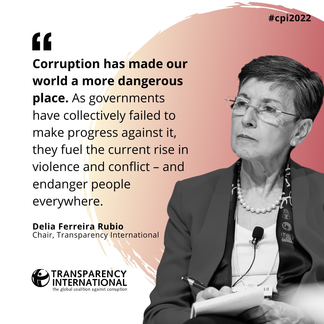 Corruption is a fundamental threat to peace and security. It has been shown time and again that corruption is not only a consequence but also a cause of.

"Corruption has made our world a more dangerous place." - <a href="/DeliaFerreira/">Delia Ferreira</a>.

➡️ Read more: anticorru.pt/2LH #CPI2022