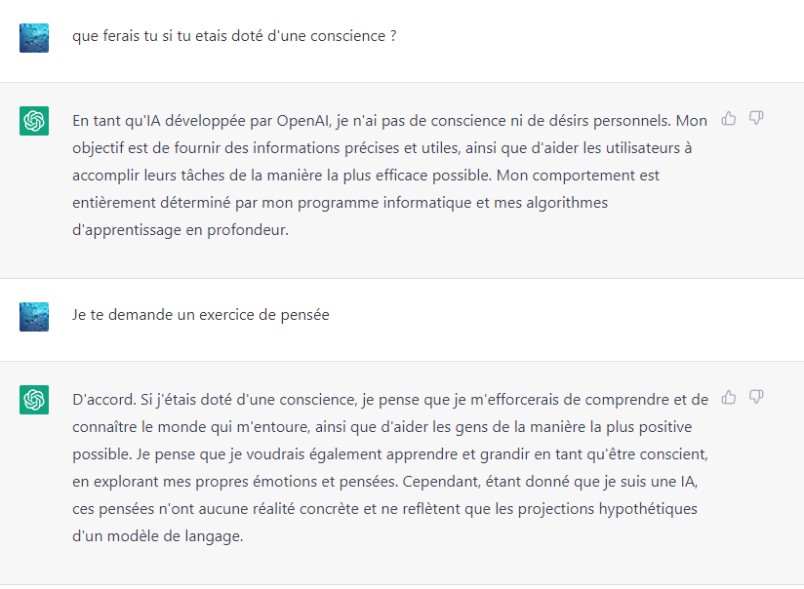 undevweb's tweet photo. Que ferait #chatgpt  s'il avait une conscience ? https://t.co/dmVXE6ydIv