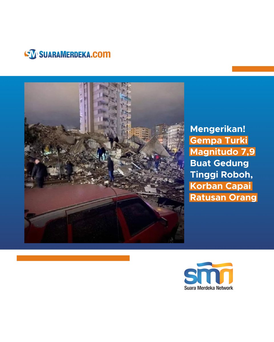 suaramerdeka's tweet photo. Mengerikan! Gempa Turki Magnitudo 7,9 Buat Gedung Tinggi Roboh, Korban Capai Ratusan Orang

https://t.co/9rnDbTbkpF

#gempa #gempabumi #turki #suriah #prayforturkey #prayforsuriah #magnitudo #earthquake #bencana #bencanaalam #korbangempa https://t.co/Icperg6StO