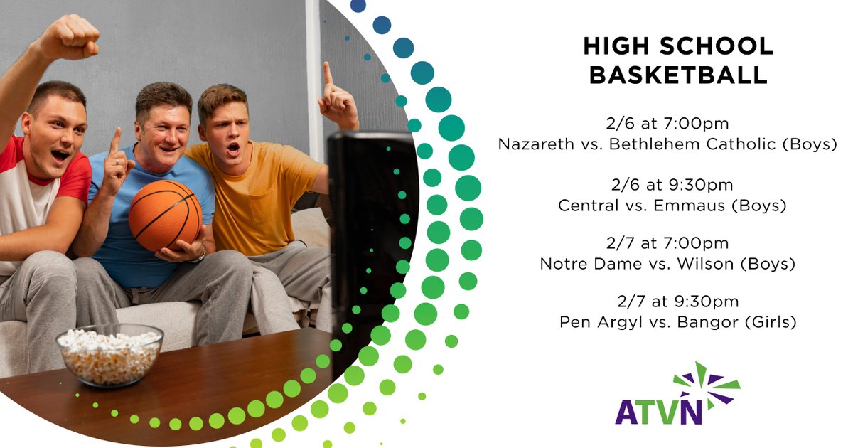 astoundconnects's tweet photo. #LehighValley #HighSchoolBasketball on #ATVN this week
π @NAZhoops vs. @BecaBasketball 2/6 at 7pm
π @ACCHSboysbball vs. @emmausboysbball 2/6 at 9:30pm
π @ND_Crusaders vs. @WASDAthletics1 2/7 at 7pm
π @PAGreenKnights vs. @GirlsBangorbb 2/7 at 9:30pm
https://t.co/rmaUE1HWSd https://t.co/I32T4OZs4N