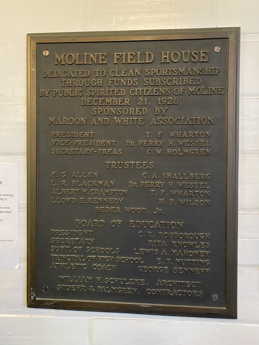 HardwoodPrepsIL's tweet photo. Built in 1928, Moline’s Wharton Fieldhouse still has a ton of original charm. It starts as you walk in to buy your ticket. The ticket lobby has the original bond, seating layout, and opening night ticket when they took on Kewanee and hosted Iowa/Marquette. https://t.co/nUKSkYJYH6