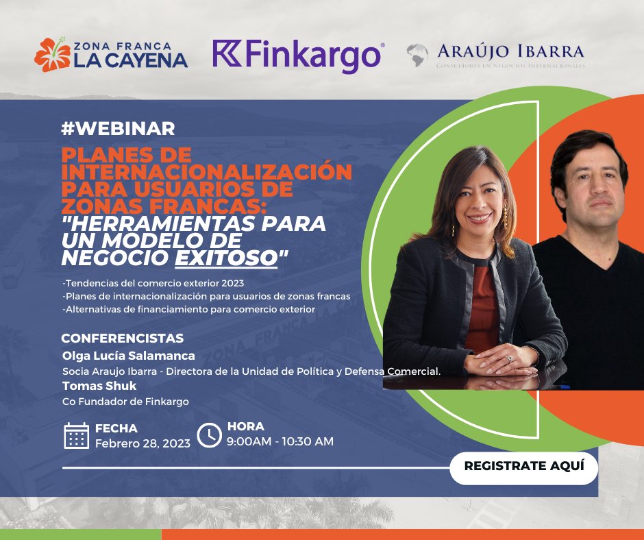 ZFrancaCayena's tweet photo. Los invitamos a nuestro próximo #Webinar "Planes de #Internacionalización para usuarios de zonas francas: #Herramientas para un modelo de #negocio #exitoso".

📅Fecha: Martes Febrero 28
⏰Hora: 9:00 AM- 10:30 AM
📍 Lugar: Virtual

Inscríbase aquí: 👇https://t.co/cmhwXOyhdx https://t.co/Sd82yt06v0