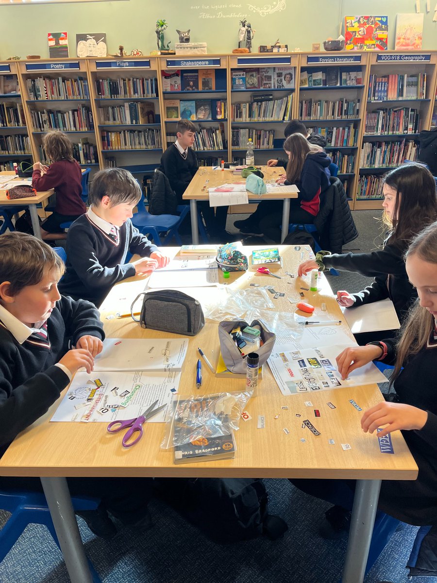 WyedeanLibrary's tweet photo. Oodles of creative fun in our English Lessons in the library! Students were each given a envelope containing words cut out from magazines. They were then tasked  to make a poem out of the words they were given. Which resulted in lots of humour and inspiration too!#poetry https://t.co/MeEN6vYhZo