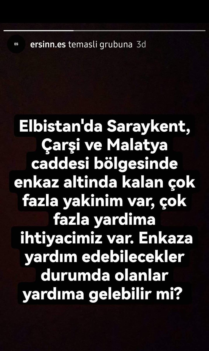 uzayttmz's tweet photo. Arkadaşım instagramdan ulaştı #ACİL #ELBİSTAN #SARAYKENT #Elbistandeprem https://t.co/ylJJLF2lX5