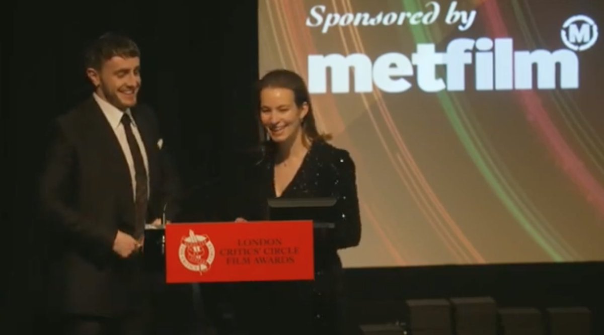 Big smiles at the <a href="/londoncritics/">London Critics' Circle Film Section</a> #FilmAwards yesterday - Presenting the award for Breakthrough British/Irish film director. Lead actor #PaulMescal accepted on behalf of writer-director #CharlotteWells, for the magnificent debut feature #AFTERSUN 🌟 sponsored by <a href="/MetFilmSchool/">MetFilm School</a>