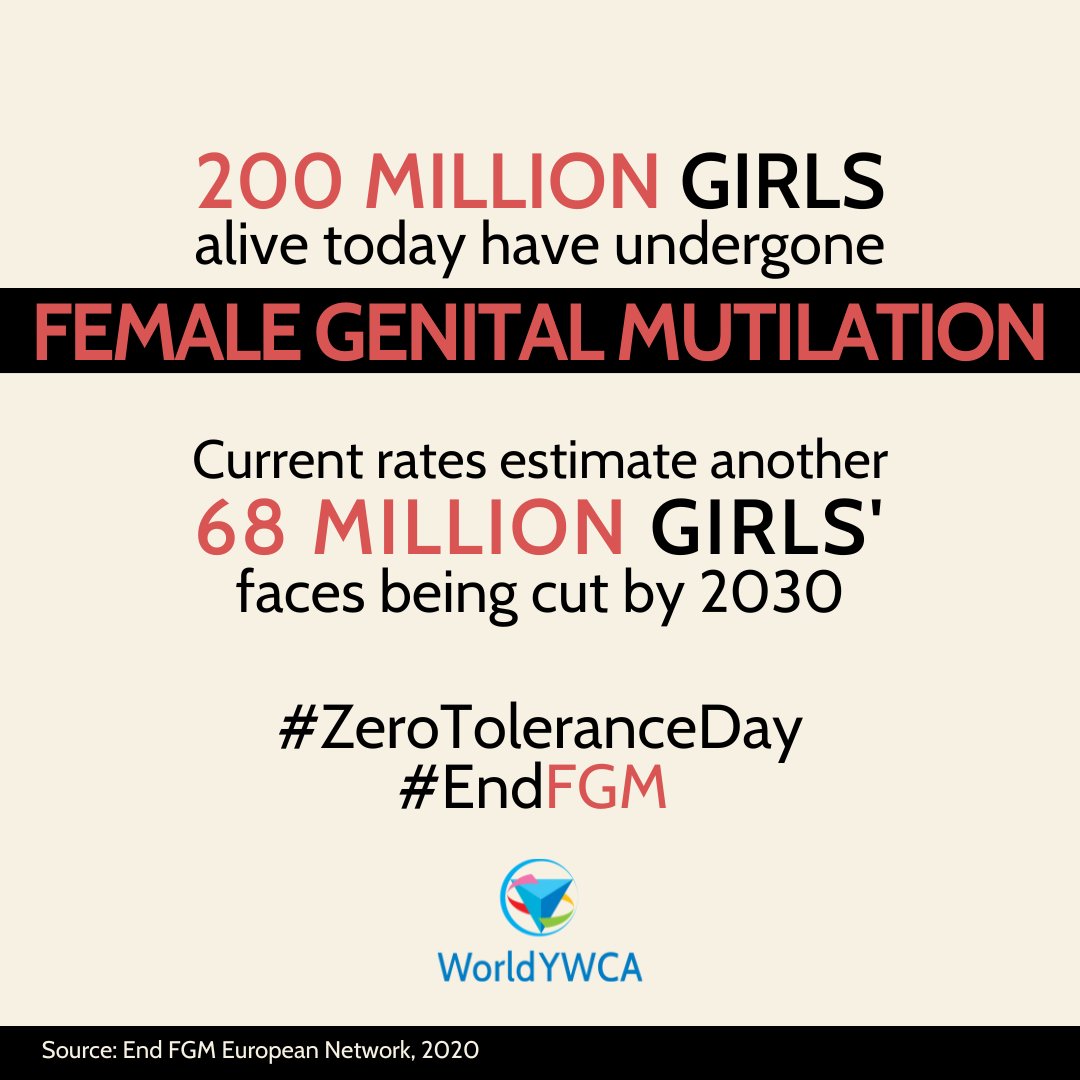worldywca's tweet photo. We’re taking a stand against Female Genital Mutilation. On the International Day of Zero Tolerance for #FGM, we call upon all those who care about women and girls to join us in this fight for #ZeroTolerance.

Together we stand against #FGM!  #EndFGM https://t.co/zu10POM7iR