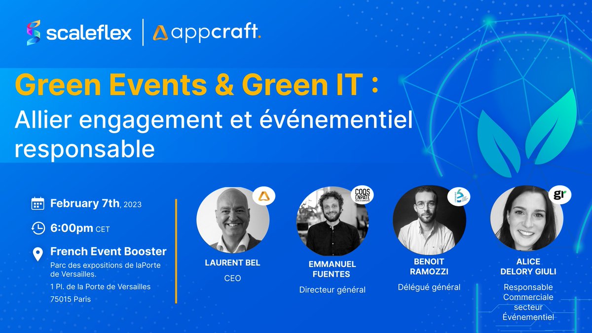 LEVENEMENTAsso's tweet photo. 📢  L’équipe @AppcraftE organise demain à 18h au @FrEventBooster l'événement "Green Events, Green IT, toutes les best practices" auquel participera notre délégué général @BenoitRamozzi ! 

Pour participer aux tables rondes : https://t.co/kgMrAb00PB

#eventprofs #eventprofsFR #RSE https://t.co/1PiwXBzZRq