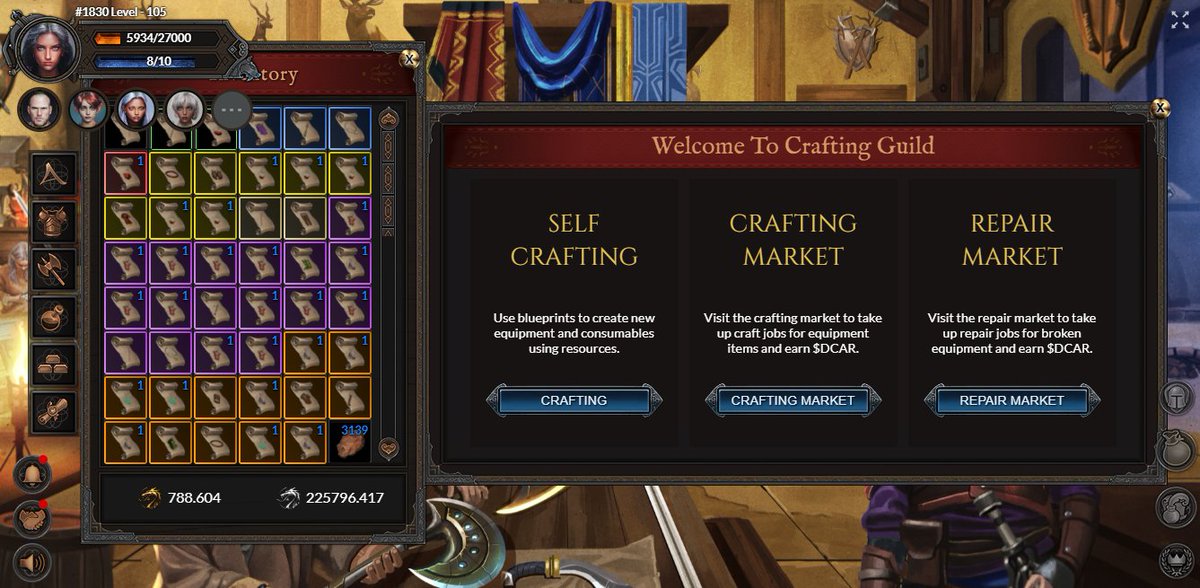 mindshuffler's tweet photo. #AurumDraconis #AVAX #GameFi #RPG 

The last update in game is so hot. Now if you don't have resources or crafting skill to complete your blueprint than you can offer other players some $DCAR in reward for doing that job. Or you can craft for others and also repair their weapons! https://t.co/tngxVpuQtJ