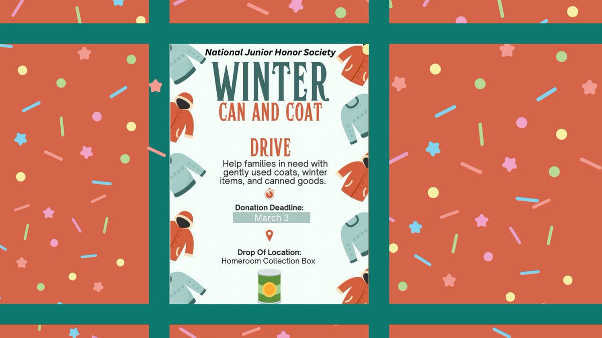 DMS NJHS is looking for your help.  Please consider donating to the Winter Can &amp; Coat Drive.  Gently used coats, new gloves/hats/mittens, and canned goods all accepted.  Students can bring items in to their homeroom collection box.  Thank you for your help.