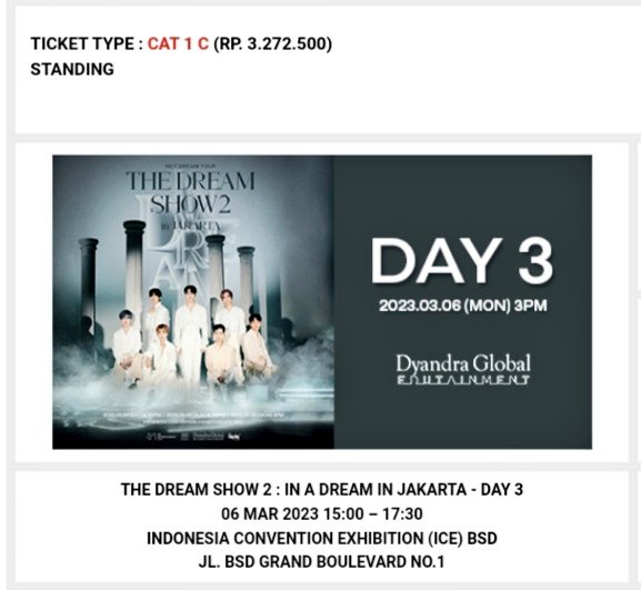 nyemilkata's tweet photo. WTS TDS 2 | Day 3
CAT 1c (1 tix)

Price: offer aja
no scam, dm aja sisanya
Tag. The dream show nct dream https://t.co/w5H5fv9aNG