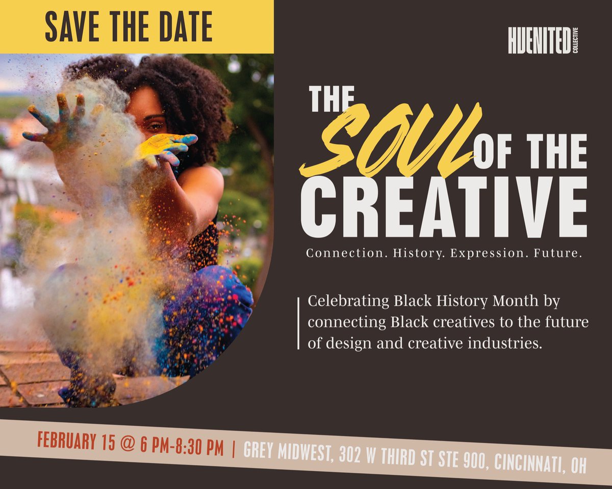 Katalyst_Group's tweet photo. Huenited Collective presents The Soul of the Creative: Connecting Black Creatives to the Future of the Design Industry on Wed.,February 15 from 6 p.m. to 8:30 p.m. at Grey Midwest. More info to come. 

#BHM2023 #HUENITEDCollective #BlackCreatives #MulticulturalMarketing #Katalyst https://t.co/x1FIwCkbDp