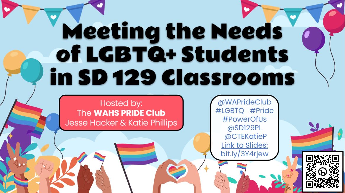 CTEKatieP's tweet photo. Join @WAPrideClub 🏳️‍🌈for our workshop today in room C282 at 10:55am (Session 2). Limited additional seating is available for interested @sd129 staff. Learn More Here: https://t.co/OOMRnqGHgs
#ThePowerofUs @SD129PL #LGBTQ #pride #RepresentationMatters #CommitmenttotheLearner https://t.co/q300Rcv0Xi