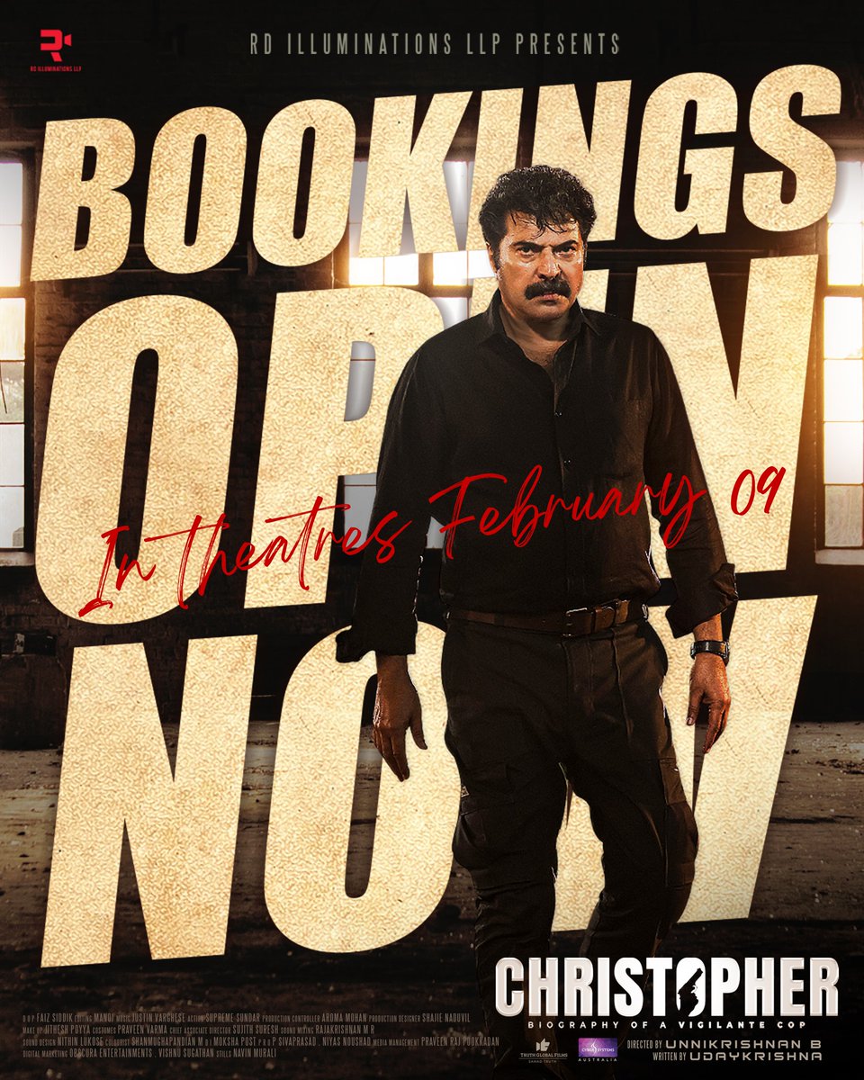 #Christopher advance bookings open now.

#Mammootty #BUnnikrishnan